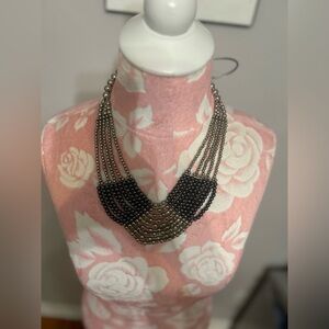 Elegant Silver and Black Beaded Necklace